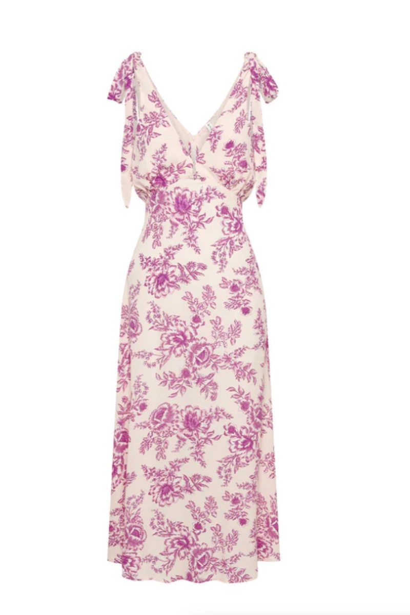 Maeve Tie Shoulder Midi Dress - Magenta Floral