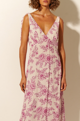 Maeve Tie Shoulder Midi Dress - Magenta Floral