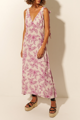 Maeve Tie Shoulder Midi Dress - Magenta Floral