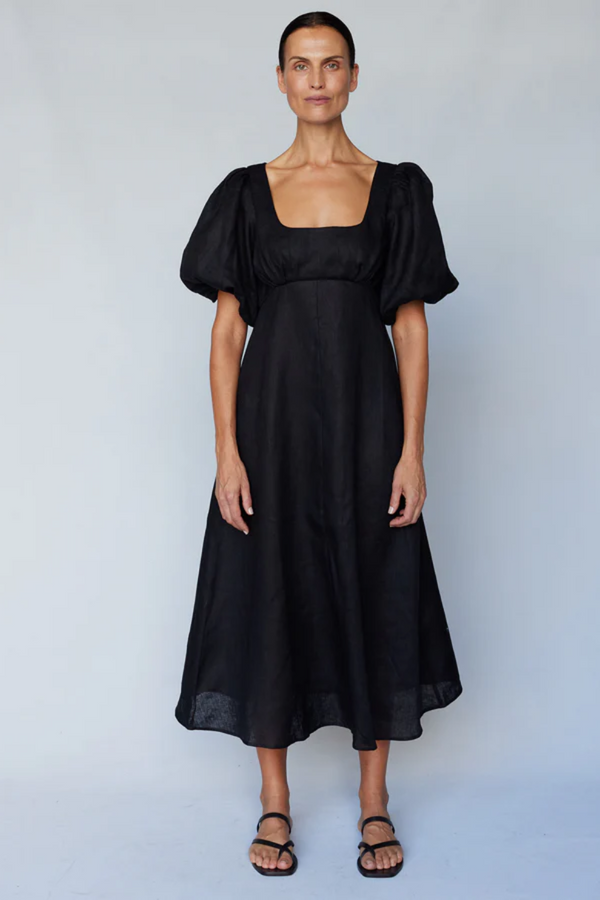 Romilly Linen Midi Dress - Black