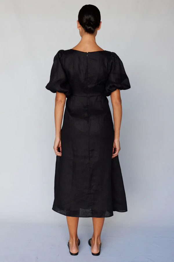 Romilly Linen Midi Dress - Black