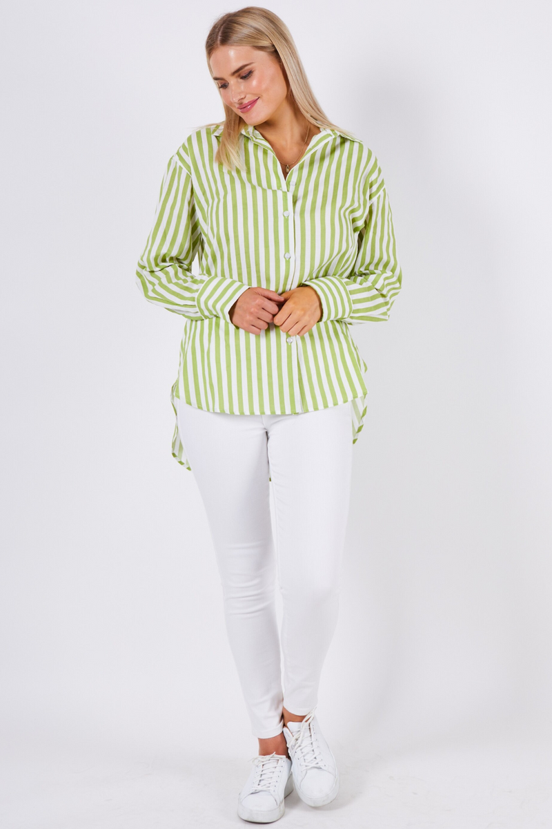 Ellie Linen Shirt - Moss Stripe
