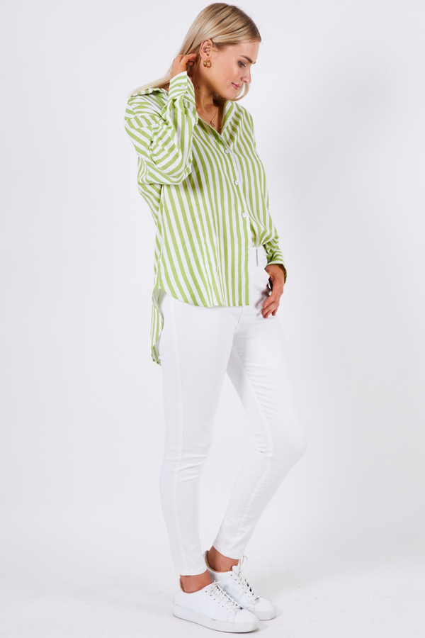 Ellie Linen Shirt - Moss Stripe