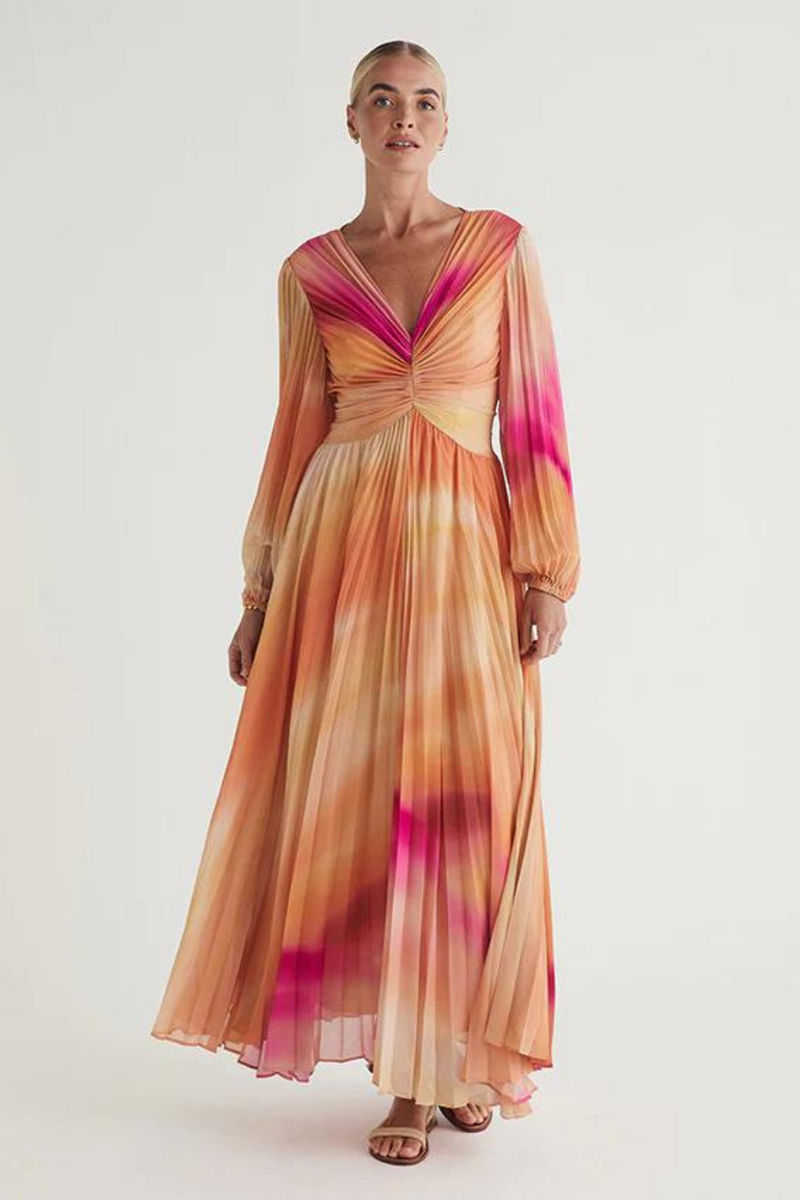 Zephyr Pleated Long Sleeve Midi Dress