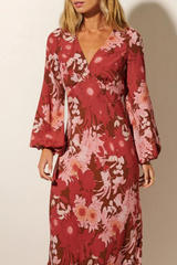 Hacienda Tie Back Maxi Dress - Burgundy