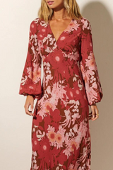 SALE - Hacienda Tie Back Maxi Dress - Burgundy