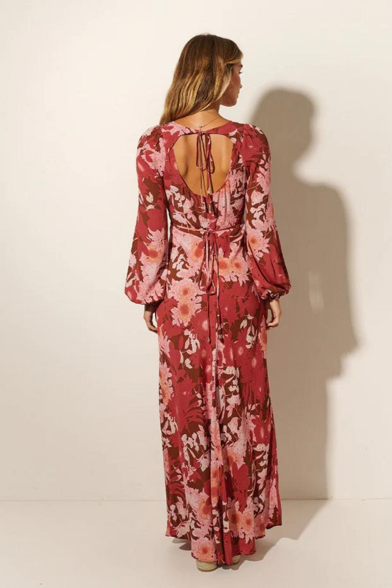 Hacienda Tie Back Maxi Dress - Burgundy