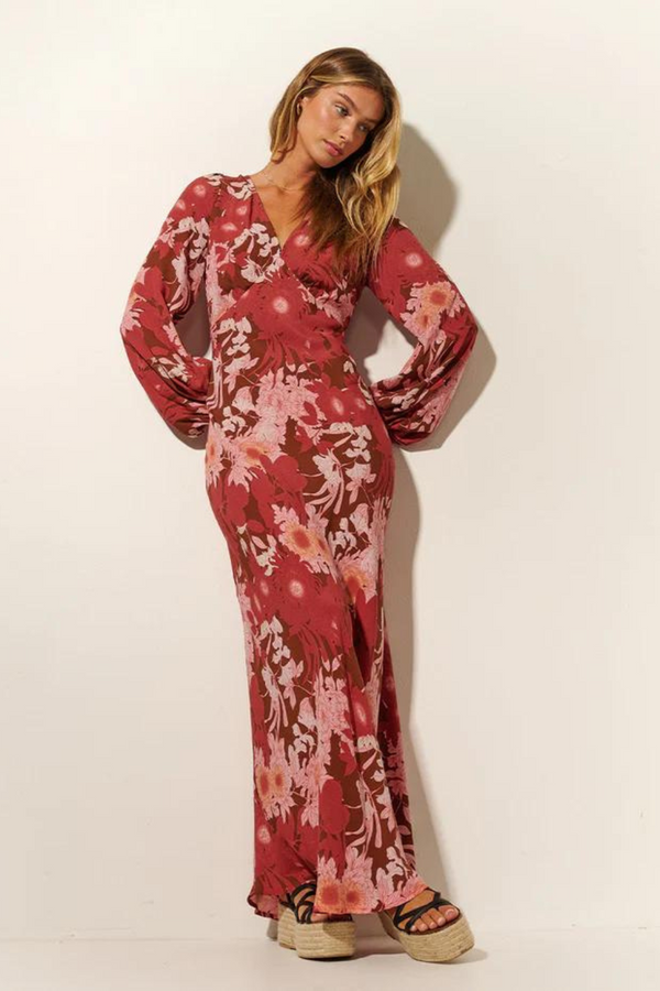 SALE - Hacienda Tie Back Maxi Dress - Burgundy