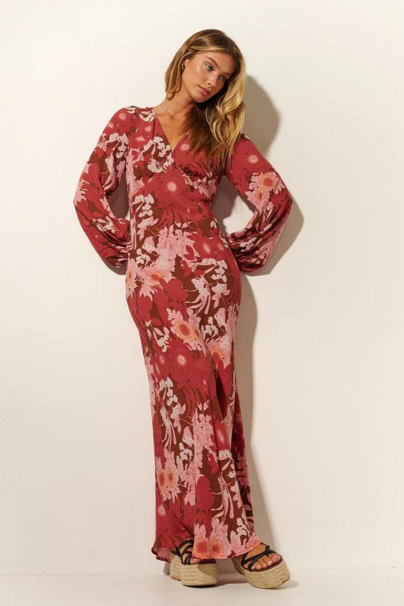 Hacienda Tie Back Maxi Dress - Burgundy