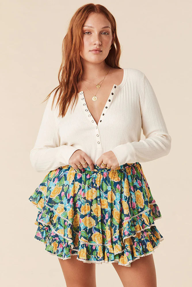 Stella Rib Henley Top - Limestone