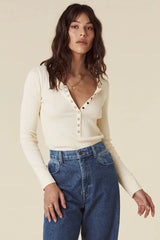 Stella Rib Henley Top - Limestone