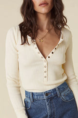 Stella Rib Henley Top - Limestone