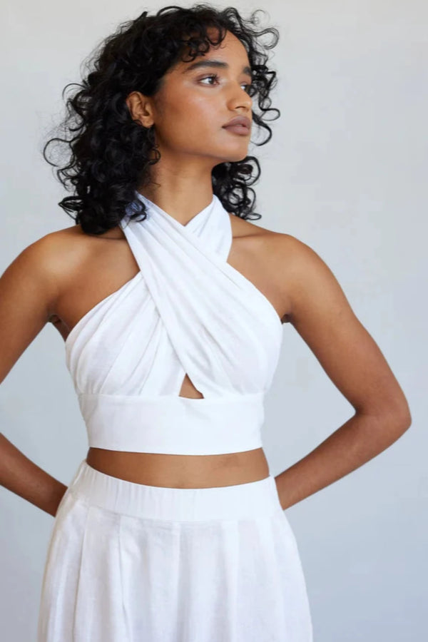 Amrita Linen Halter Top - White