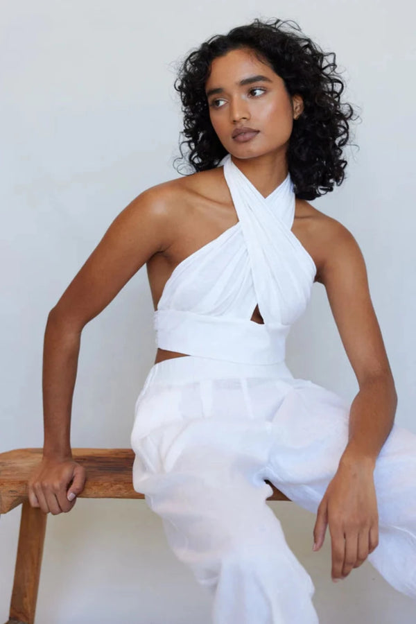 Amrita Linen Halter Top - White