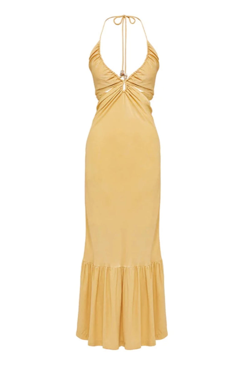 Ethereal Frill Midi Dress - Golden Harvest