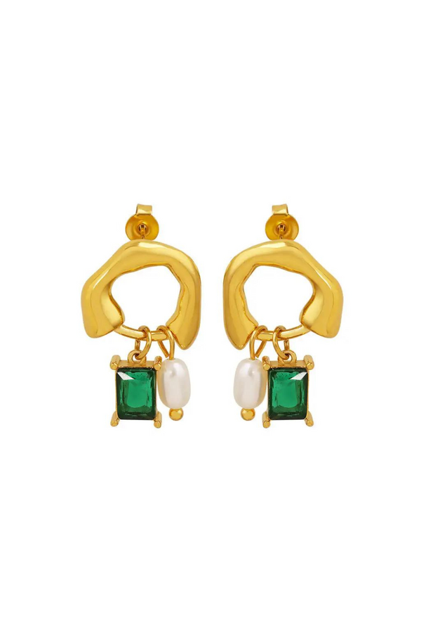 Emerald Dewdrop Earrings - Gold
