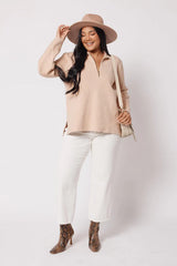 Kaleidoscope Zip Front Knit Jumper - Beige