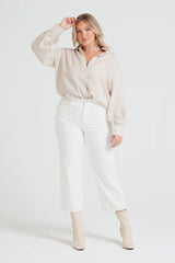 Fern Linen Button Up Top - Beige Wash