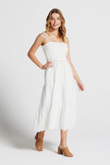 Isabella Linen Shirred Midi Dress