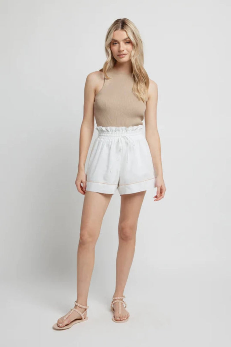 April Linen Swing Short - White/Beige
