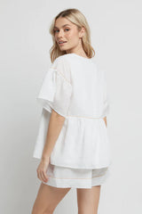 Chiara Linen Babydoll Top - White/Beige