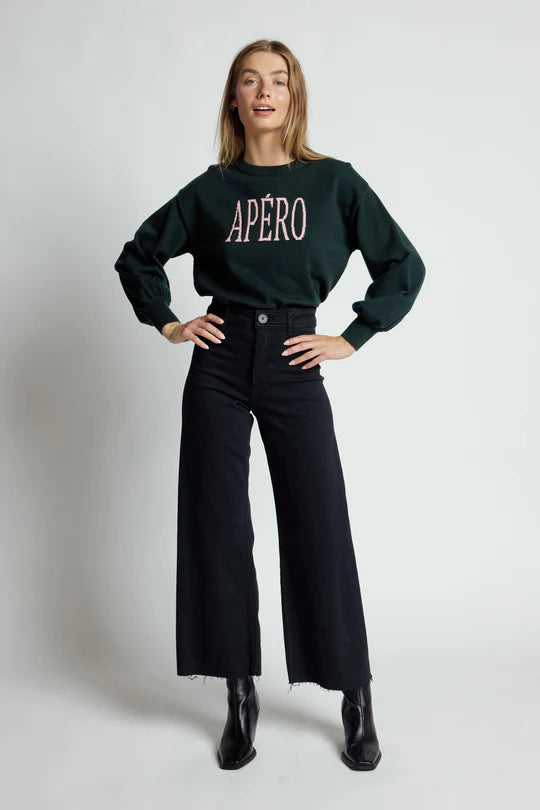 Classique Balloon Sleeve Knit Jumper - Emerald / Pink