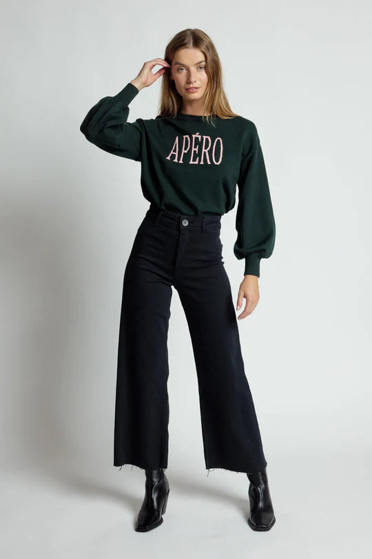 Classique Balloon Sleeve Knit Jumper - Emerald / Pink