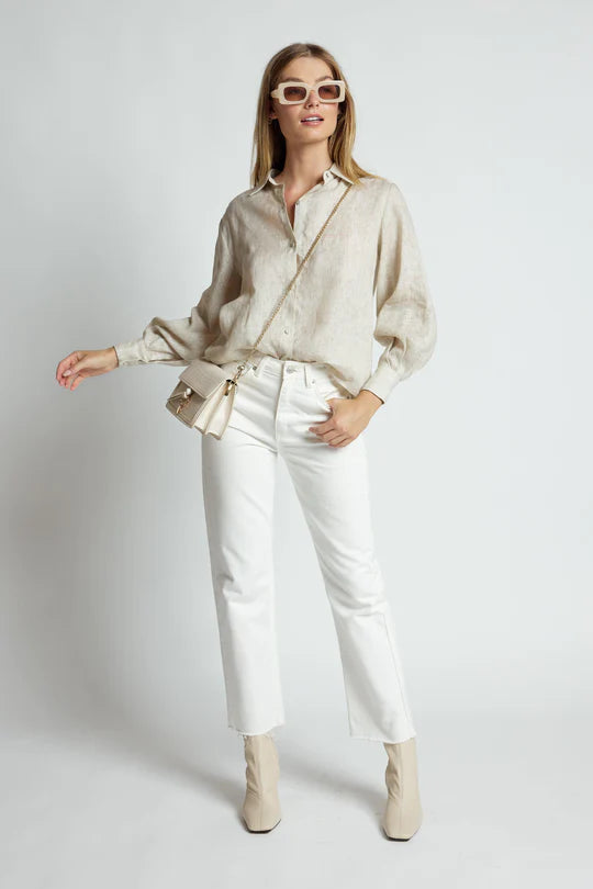 Fern Linen Button Up Top - Beige Wash