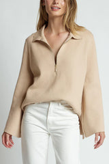 Kaleidoscope Zip Front Knit Jumper - Beige