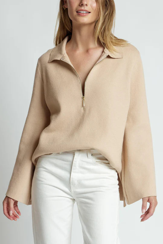 Kaleidoscope Zip Front Knit Jumper - Beige