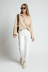 Kaleidoscope Zip Front Knit Jumper - Beige