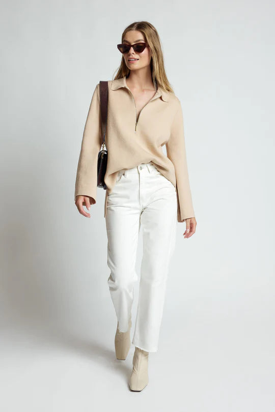 Kaleidoscope Zip Front Knit Jumper - Beige