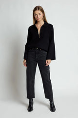 Kaleidoscope Zip-Front Knit Jumper - Black