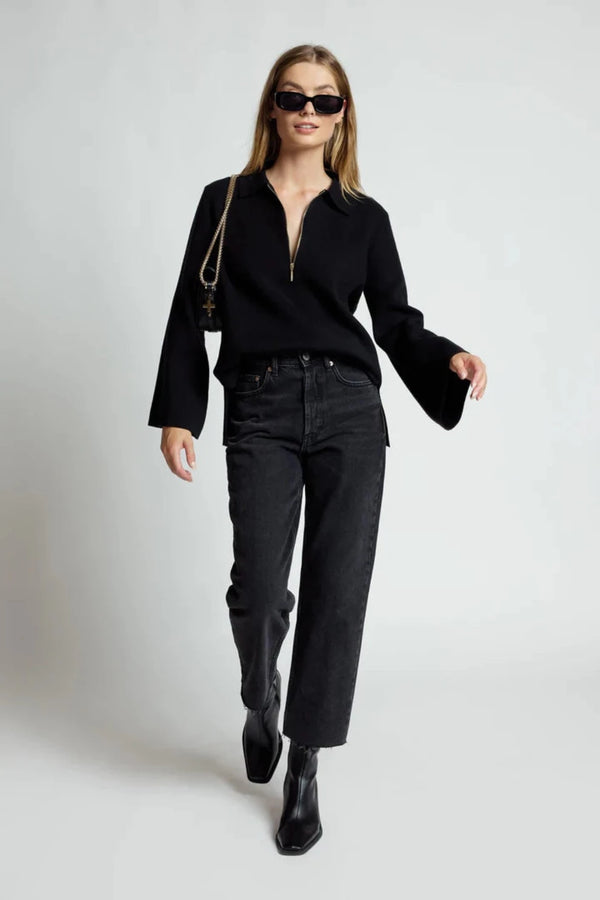 Kaleidoscope Zip-Front Knit Jumper - Black