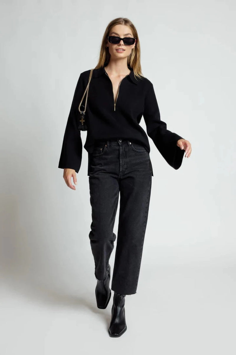 Kaleidoscope Zip-Front Knit Jumper - Black