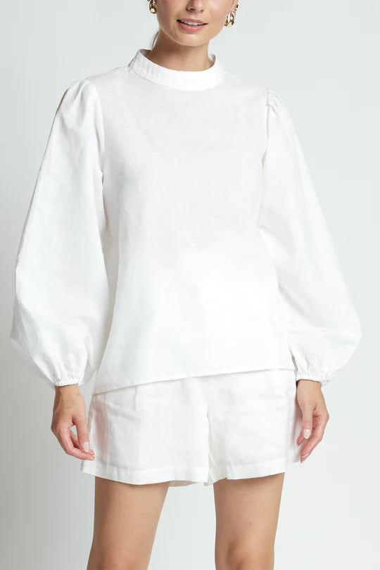 SALE - Fisher Balloon Sleeve Linen Top - White