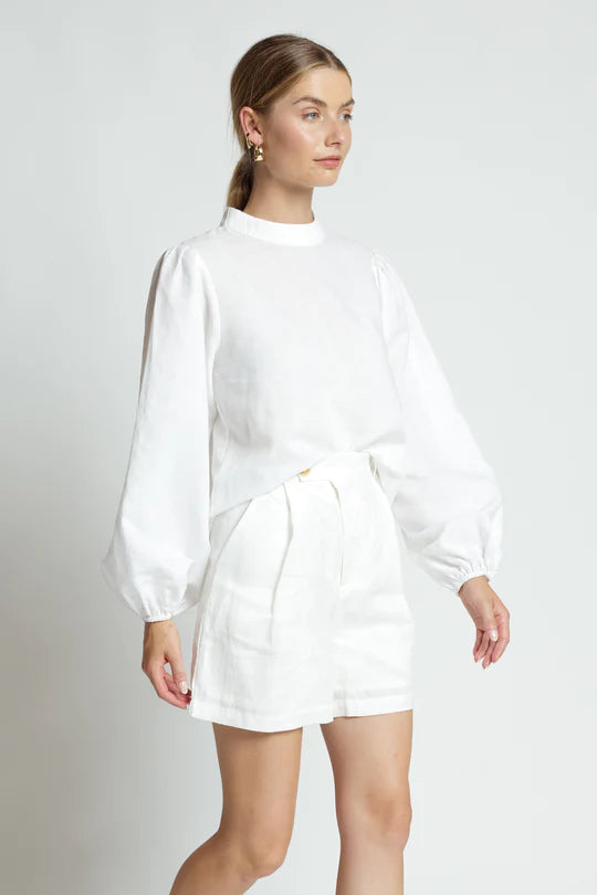 SALE - Fisher Balloon Sleeve Linen Top - White