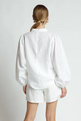 SALE - Fisher Balloon Sleeve Linen Top - White