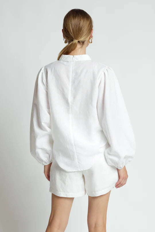 Fisher Balloon Sleeve Linen Top - White