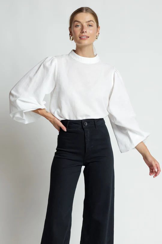 SALE - Fisher Balloon Sleeve Linen Top - White