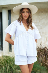 Chiara Linen Babydoll Top - White/Beige