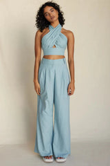 Amrita Linen Halter Top - Duckegg Blue