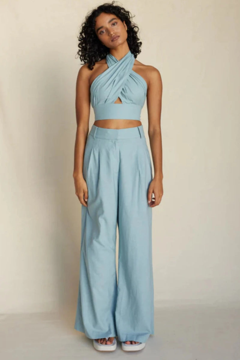 Amrita Linen Halter Top - Duckegg Blue