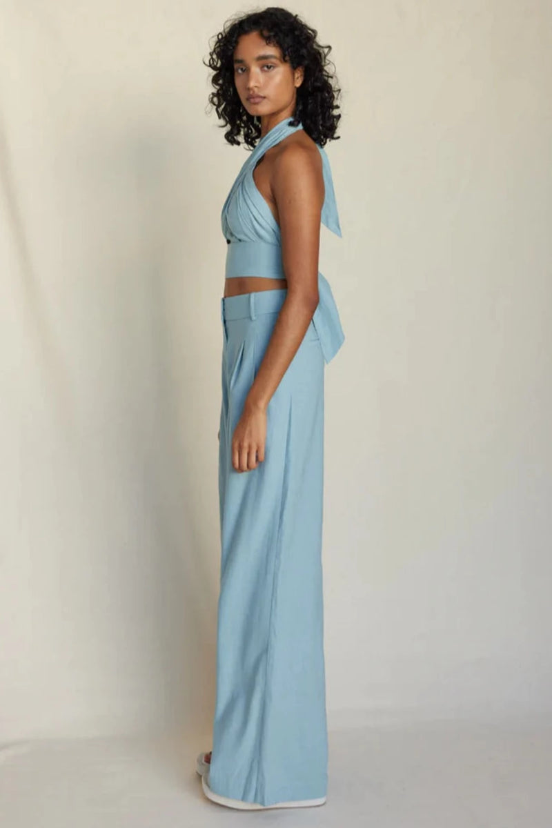 Amrita Linen Halter Top - Duckegg Blue
