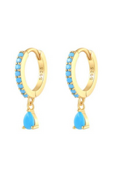 Teardrop Turquoise Hoop Earrings - Gold