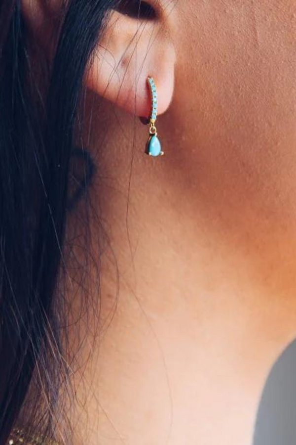 Teardrop Turquoise Hoop Earrings - Gold