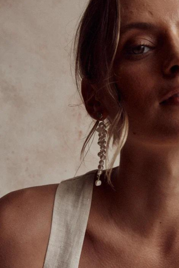 Double Pearl Drop White Stud Earrings - Gold