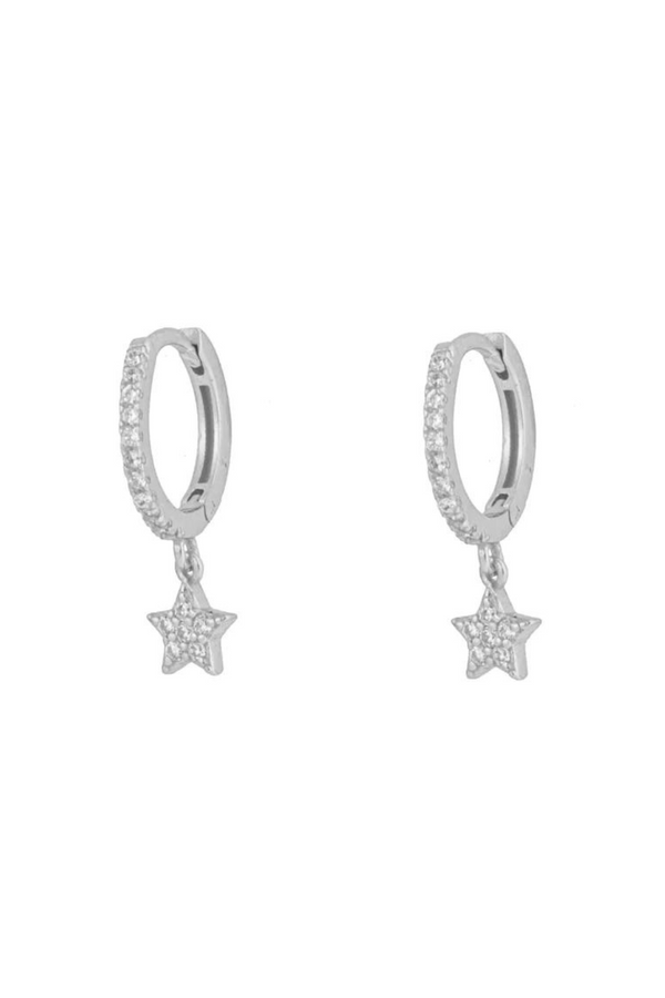 Shining Star Hoop Earrings - Silver