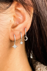 Shining Star Hoop Earrings - Silver