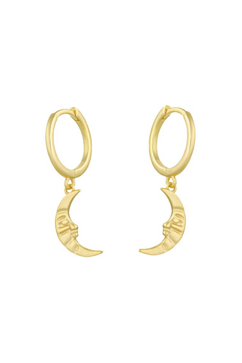 Crescent Moon Hoop Earrings - Gold